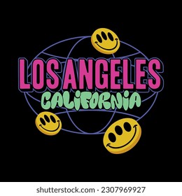 Los Angeles y2k streetwear vintage style colorful slogan quote vector icon illustration background. Suitable for t-shirt, clothing, poster, banner, flyer, sticker