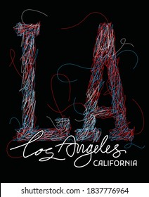 Los Angeles.Colorful typography in scribble and chaotic sketch.Clothing,t-shirt,apparel and other uses.Vector illustration,Eps10.