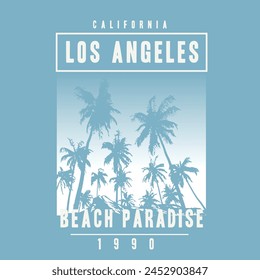 Los angels , California t-shirt print design as vector with typo and palms