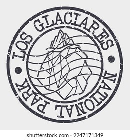 Los Glaciares National Park, Silhouette Postal Passport. Stamp Round Vector Icon. Design Travel Postmark. 