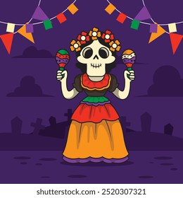 Los muertos cráneo personaje ilustraciones planas Vector