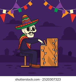 Los muertos cráneo personaje ilustraciones planas Vector