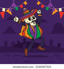 Los muertos cráneo personaje ilustraciones planas Vector