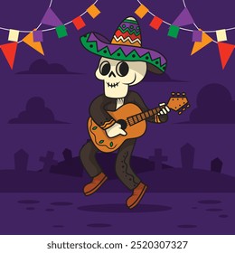 Los muertos cráneo personaje ilustraciones planas Vector