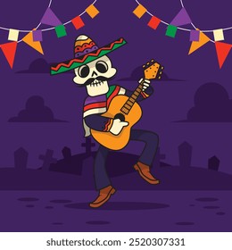 Los muertos skull character flat illustrations vector