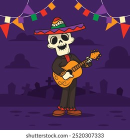 Los muertos cráneo personaje ilustraciones planas Vector