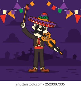 Los muertos skull character flat illustrations vector