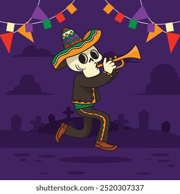 Los muertos cráneo personaje ilustraciones planas Vector