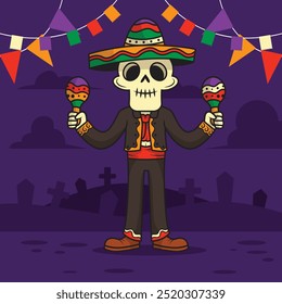 Los muertos cráneo personaje ilustraciones planas Vector