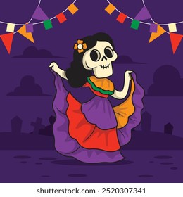 Los muertos cráneo personaje ilustraciones planas Vector