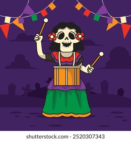 Los muertos cráneo personaje ilustraciones planas Vector