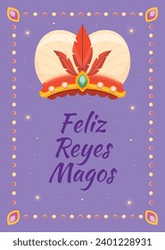 Los Reyes Magos ( Translation - Three Wise Men ). Happy epiphany day. January 6. Nativity of Jesus. Cartoon Vector illustration Template design for Poster, Banner, Flyer, Greeting, Card, Cover, Post.