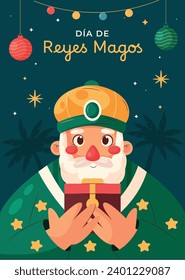 Los Reyes Magos ( Translation - Three Wise Men ). Happy epiphany day. January 6. Nativity of Jesus. Cartoon Vector illustration Template design for Poster, Banner, Flyer, Greeting, Card, Cover, Post.