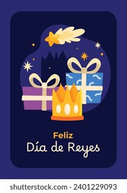 Los Reyes Magos ( Translation - Three Wise Men ). Happy epiphany day. January 6. Nativity of Jesus. Cartoon Vector illustration Template design for Poster, Banner, Flyer, Greeting, Card, Cover, Post.