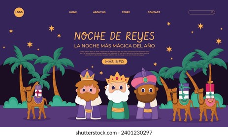 Los Reyes Magos ( Translation - Three Wise Men ). Happy epiphany day. January 6. Nativity of Jesus. Cartoon Vector illustration Template design for Poster, Banner, Flyer, Greeting, Card, Cover, Post.