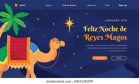 Los Reyes Magos ( Translation - Three Wise Men ). Happy epiphany day. January 6. Nativity of Jesus. Cartoon Vector illustration Template design for Poster, Banner, Flyer, Greeting, Card, Cover, Post.