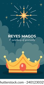 Los Reyes Magos ( Translation - Three Wise Men ). Happy epiphany day. January 6. Nativity of Jesus. Cartoon Vector illustration Template design for Poster, Banner, Flyer, Greeting, Card, Cover, Post.