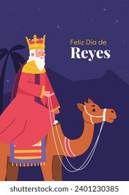 Los Reyes Magos ( Translation - Three Wise Men ). Happy epiphany day. January 6. Nativity of Jesus. Cartoon Vector illustration Template design for Poster, Banner, Flyer, Greeting, Card, Cover, Post.