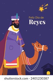 Los Reyes Magos ( Translation - Three Wise Men ). Happy epiphany day. January 6. Nativity of Jesus. Cartoon Vector illustration Template design for Poster, Banner, Flyer, Greeting, Card, Cover, Post.