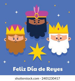 Los Reyes Magos. Feliz día de la epifanía. 6 de enero. Natividad de Jesús. Ilustración de vectores de caricatura Diseño de plantilla para afiches, pancartas, volantes, saludo, tarjeta, cubierta, publicación.