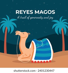 Los Reyes Magos ( Translation - Three Wise Men ). Happy epiphany day. January 6. Nativity of Jesus. Cartoon Vector illustration Template design for Poster, Banner, Flyer, Greeting, Card, Cover, Post.