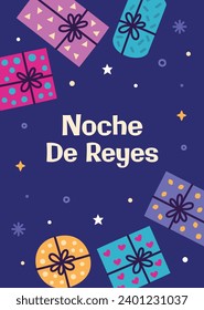 Los Reyes Magos ( Translation - Three Wise Men ). Happy epiphany day. January 6. Nativity of Jesus. Cartoon Vector illustration Template design for Poster, Banner, Flyer, Greeting, Card, Cover, Post.