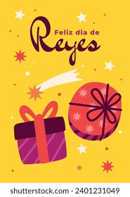 Los Reyes Magos ( Translation - Three Wise Men ). Happy epiphany day. January 6. Nativity of Jesus. Cartoon Vector illustration Template design for Poster, Banner, Flyer, Greeting, Card, Cover, Post.