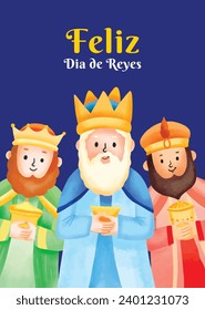 Los Reyes Magos ( Translation - Three Wise Men ). Happy epiphany day. January 6. Nativity of Jesus. Cartoon Vector illustration Template design for Poster, Banner, Flyer, Greeting, Card, Cover, Post.