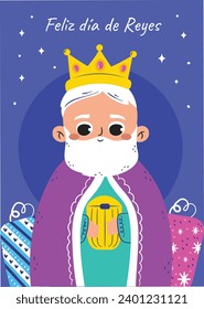 Los Reyes Magos ( Translation - Three Wise Men ). Happy epiphany day. January 6. Nativity of Jesus. Cartoon Vector illustration Template design for Poster, Banner, Flyer, Greeting, Card, Cover, Post.