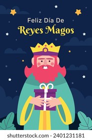 Los Reyes Magos ( Translation - Three Wise Men ). Happy epiphany day. January 6. Nativity of Jesus. Cartoon Vector illustration Template design for Poster, Banner, Flyer, Greeting, Card, Cover, Post.