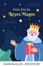 Los Reyes Magos ( Translation - Three Wise Men ). Happy epiphany day. January 6. Nativity of Jesus. Cartoon Vector illustration Template design for Poster, Banner, Flyer, Greeting, Card, Cover, Post.