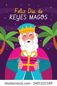 Los Reyes Magos ( Translation - Three Wise Men ). Happy epiphany day. January 6. Nativity of Jesus. Cartoon Vector illustration Template design for Poster, Banner, Flyer, Greeting, Card, Cover, Post.