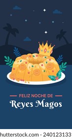 Los Reyes Magos ( Translation - Three Wise Men ). Happy epiphany day. January 6. Nativity of Jesus. Cartoon Vector illustration Template design for Poster, Banner, Flyer, Greeting, Card, Cover, Post.