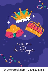 Los Reyes Magos ( Translation - Three Wise Men ). Happy epiphany day. January 6. Nativity of Jesus. Cartoon Vector illustration Template design for Poster, Banner, Flyer, Greeting, Card, Cover, Post.