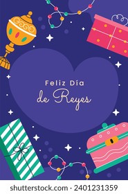 Los Reyes Magos ( Translation - Three Wise Men ). Happy epiphany day. January 6. Nativity of Jesus. Cartoon Vector illustration Template design for Poster, Banner, Flyer, Greeting, Card, Cover, Post.