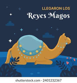 Los Reyes Magos ( Translation - Three Wise Men ). Happy epiphany day. January 6. Nativity of Jesus. Cartoon Vector illustration Template design for Poster, Banner, Flyer, Greeting, Card, Cover, Post.