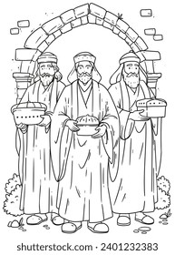 Los Reyes Magos ( Translation - Three Wise Men ). Happy epiphany day. January 6. Nativity of Jesus. Cartoon Vector illustration Template design for Poster, Banner, Flyer, Greeting, Card, Cover, Post.