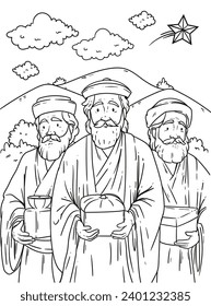 Los Reyes Magos ( Translation - Three Wise Men ). Happy epiphany day. January 6. Nativity of Jesus. Cartoon Vector illustration Template design for Poster, Banner, Flyer, Greeting, Card, Cover, Post.