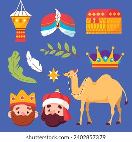 Los Reyes Magos ( Translation - Three Wise Men ). Happy epiphany day. January 6. Nativity of Jesus. Vector illustration decorative elements for Poster, Banner, Flyer, Greeting, Card, Cover, Post.