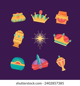 Los Reyes Magos ( Translation - Three Wise Men ). Happy epiphany day. January 6. Nativity of Jesus. Vector illustration decorative elements for Poster, Banner, Flyer, Greeting, Card, Cover, Post.