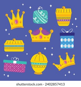 Los Reyes Magos ( Translation - Three Wise Men ). Happy epiphany day. January 6. Nativity of Jesus. Vector illustration decorative elements for Poster, Banner, Flyer, Greeting, Card, Cover, Post.