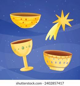 Los Reyes Magos ( Translation - Three Wise Men ). Happy epiphany day. January 6. Nativity of Jesus. Vector illustration decorative elements for Poster, Banner, Flyer, Greeting, Card, Cover, Post.