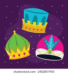 Los Reyes Magos ( Translation - Three Wise Men ). Happy epiphany day. January 6. Nativity of Jesus. Vector illustration decorative elements for Poster, Banner, Flyer, Greeting, Card, Cover, Post.