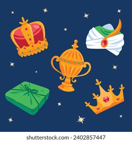 Los Reyes Magos ( Translation - Three Wise Men ). Happy epiphany day. January 6. Nativity of Jesus. Vector illustration decorative elements for Poster, Banner, Flyer, Greeting, Card, Cover, Post.