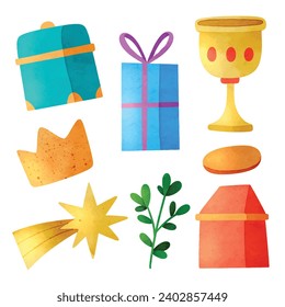 Los Reyes Magos ( Translation - Three Wise Men ). Happy epiphany day. January 6. Nativity of Jesus. Vector illustration decorative elements for Poster, Banner, Flyer, Greeting, Card, Cover, Post.