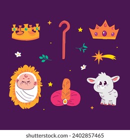 Los Reyes Magos ( Translation - Three Wise Men ). Happy epiphany day. January 6. Nativity of Jesus. Vector illustration decorative elements for Poster, Banner, Flyer, Greeting, Card, Cover, Post.