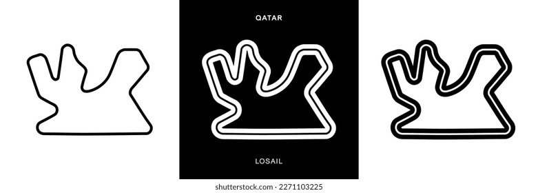 Losail Circuit Vector. Qatar Losail Circuit Race Track Illustration with Editable Stroke. Stock Vector.