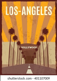 LOS-ANGELES retro poster. los -angeles vector skyline