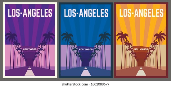 Los-Angeles vector retro poster set
