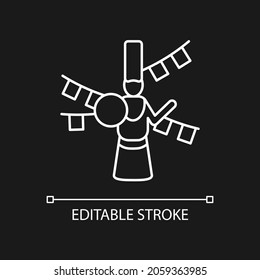 Losar celebration white linear icon for dark theme. New year. Traditional festival of prayers. Thin line customizable illustration. Isolated vector contour symbol for night mode. Editable stroke